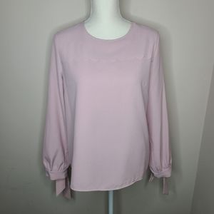 Rachel Parcell Rosewater‎ Blouse Top M Dusty Rose Pink Scalloped Tie-Cuff Top